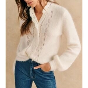 Sezane Ecru Cardigan Mohair Wool